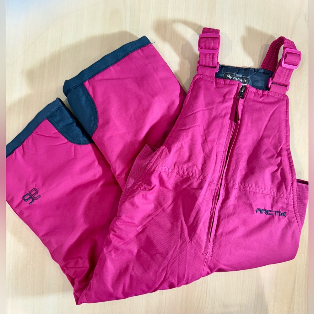 Arctix-Kids Bright Pink Ski Bib Overalls size 4T Adjustable straps,stretch waist - Picture 2 of 4